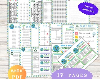 Earth Day Game Bundle Activities for Kids Teens Adult Birthday Party Idea Classroom Worksheet Whats your name Word search Name three Gift