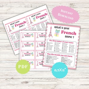 French Name Game What&#39;s Your Name Game Pink Paris Name generator tags Teen Birthday Family Kids & Adults Classroom Activities School Party