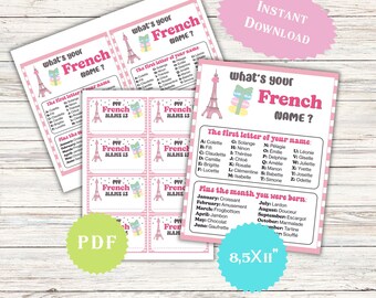 French Name Game What&#39;s Your Name Game Pink Paris Name generator tags Teen Birthday Family Kids & Adults Classroom Activities School Party