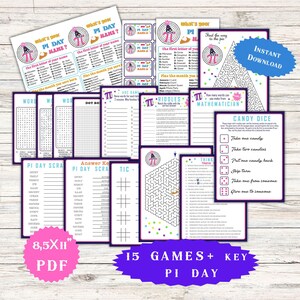 Pi Day 15 activities games Classroom Family Kids Adult Learning Bundle Search words Trivia Think Fast Riddles What your Pi name Math Teacher
