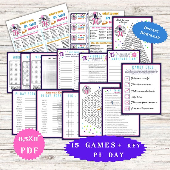 Pi Day Games Bundle: 15 Math Activities, Trivia, Riddles (PDF)