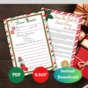 Carta a Santa, Plantilla de respuesta Carta de Santa, Carta en blanco, Escritorio Oficial de Santa, Fiesta de Navidad, Imprimible, Editable, PDF digital