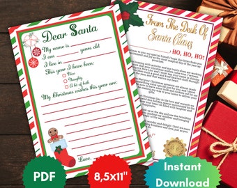 Letter to Santa, Letter from Santa reply template, Blank letter, Official Desk of Santa, Christmas Party, Printable, Editable, digital PDF