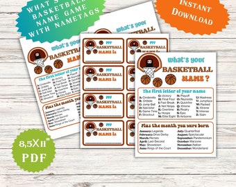 What&#39;s Your Basketball Name Game generator tags Teen Birthday Family Kids & Adults Classroom School Boy Party Activity March Madness NCAA