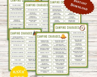 Camping Charades Activities for Kids & Adults Summer Camp Game Cards End of the Year Trivia Game Teen Birthday Family Classroom School Party