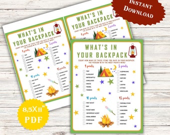 What's In Your Backpack Classroom Game Activities Camping Birthday Family Summer Game For Kids End of year Summer Camp Teen School Party