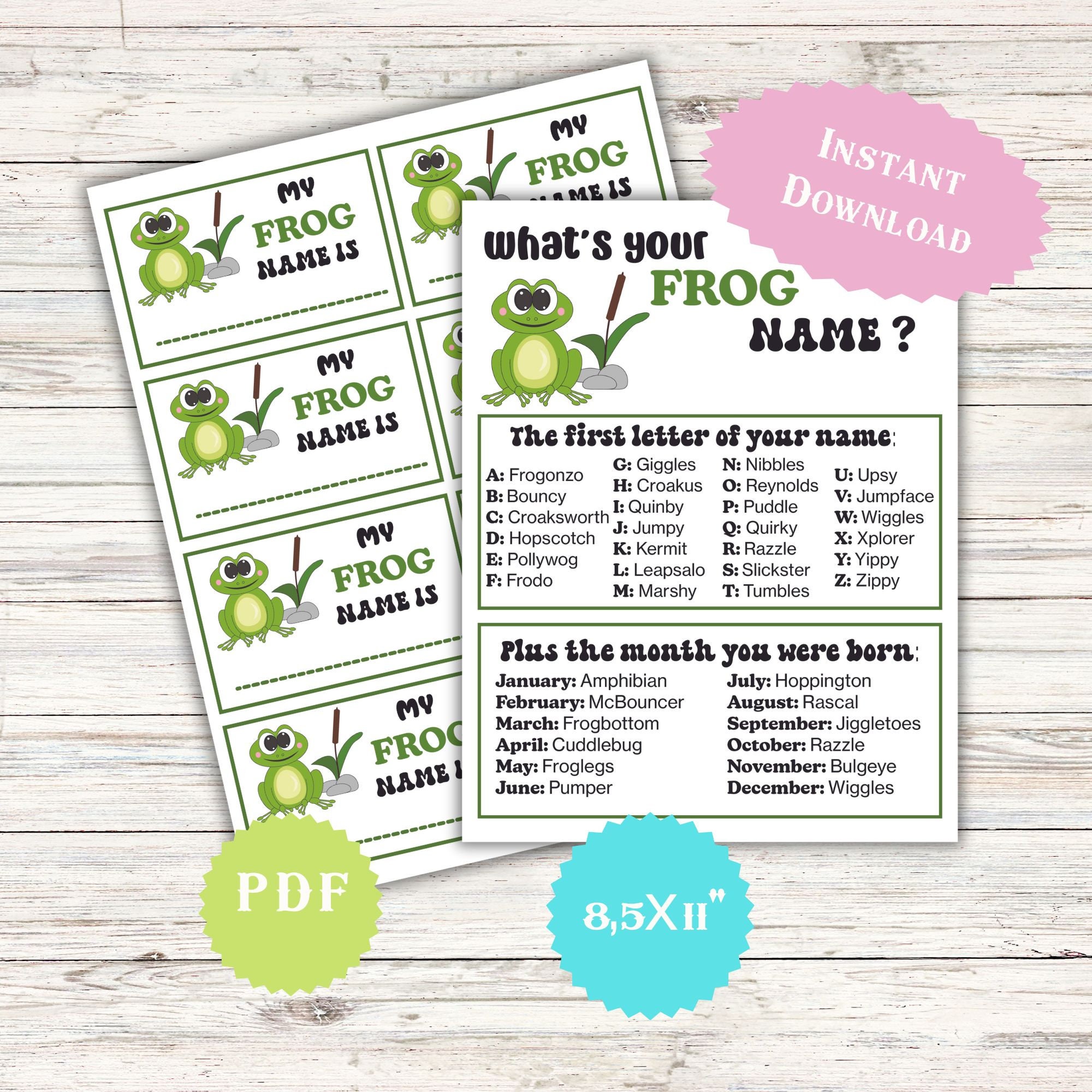 What's Your Frog Name Game Leap Year Trivia Game Teen Birthday Green Family Kids & Adults Classroom Activitivities February 29 School Party