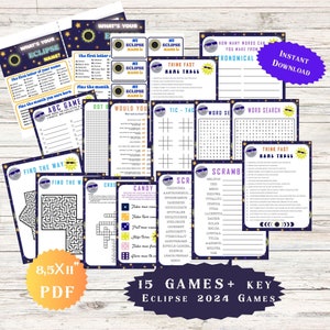 Solar Eclipse Game Bundle Activities for Kids Teens Adult Birthday Party Idea Word search April 8th 2024 Classroom Worksheet Whats your name