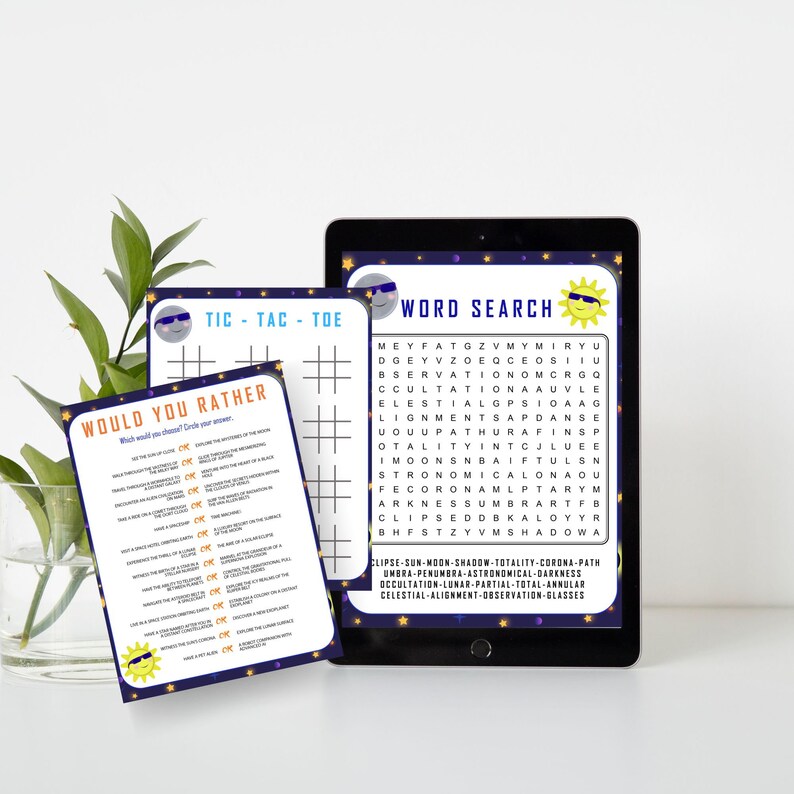 Solar Eclipse Game Bundle Activities for Kids Teens Adult Birthday Party Idea Word search April 8th 2024 Classroom Worksheet Whats your name image 6