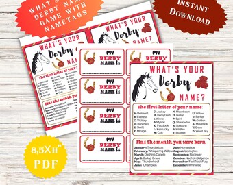 What&#39;s Your Derby Name Game Teen Birthday Family Kids Adult Classroom Activities School Party Idea Kentucky Derby Decor Spring Game Name Tag