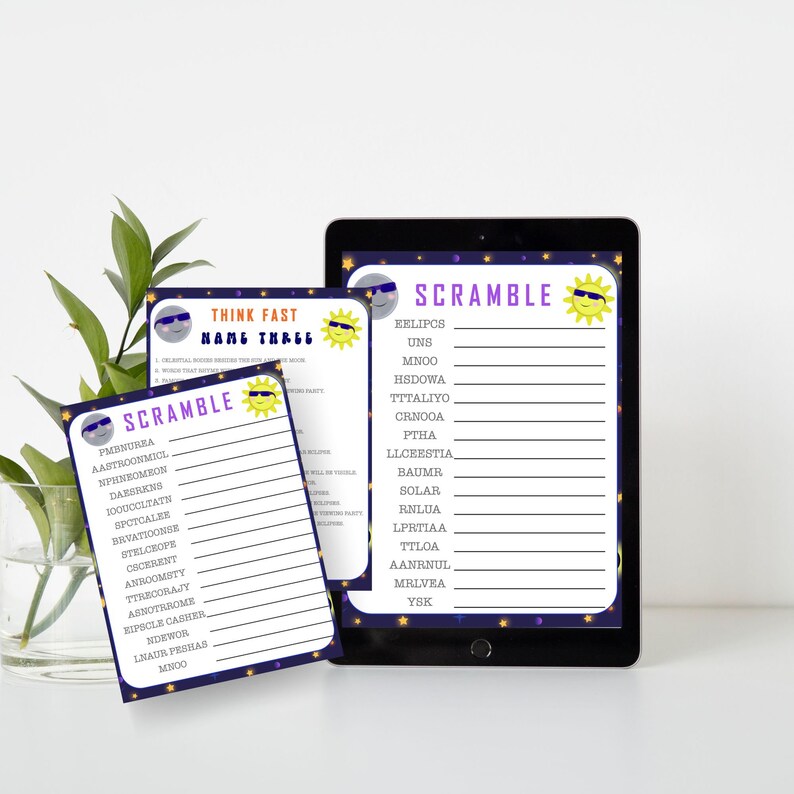 Solar Eclipse Game Bundle Activities for Kids Teens Adult Birthday Party Idea Word search April 8th 2024 Classroom Worksheet Whats your name image 2