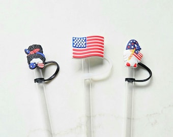 American Flag Straw Topper 4th of July Straw Cover Red White Blue Stanley American USA Stanley Accessories Fourth of July Stanley Topper