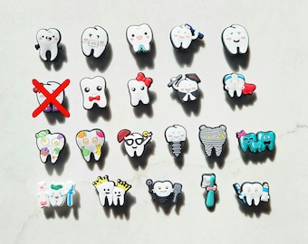 Tooth Croc Charm Dental Shoe Accessory Dental Focal Bead Dental Assistant Gift Dental Hygiene Bog Bag Accessories Teeth Charm Tooth Clogs