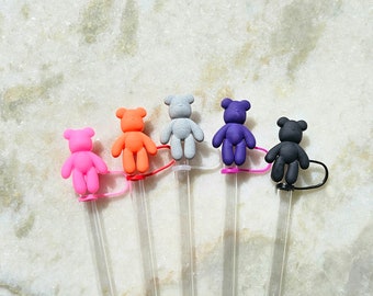 Bear Straw Topper Stanley Cup Accessories Colorful Straw Cover Tumbler Accessory Cartoon Kid Straw Charm Gift Straw Cap Tumbler 40 oz Bling