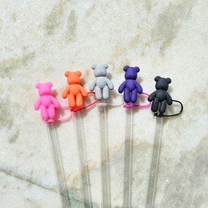 Bear Straw Topper Stanley Cup Accessories Colorful Straw Cover Tumbler Accessory Cartoon Kid Straw Charm Gift Straw Cap Tumbler 40 oz Bling