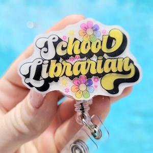 School Librarian Badge Reel Book Lover Gift for New Librarian Teacher Appreciation Id Holder Bookworm Lanyard Bookish Tag Name Library