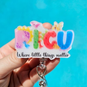 PICU Badge Reel Pediatric Nursing Gift PICU Children Kids id Holder Nurse Graduation Lanyard Nurse Week Appreciation Glitter Badge Dinosaur