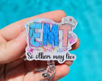 EMT Badge Reel First Responder Gift for Paramedic Id Holder EMT Graduation Gift Paramedic School Student 911 Dispatch Tag Name Emt Week EMS