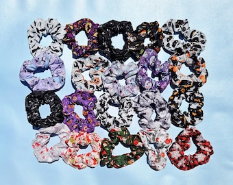 Halloween Hair Tie Thin Scrunchie Spooky Hair Accessories Ghost Scrunchie Bat Band Hair Scrunchie Skinny Spooky Halloween Accessory