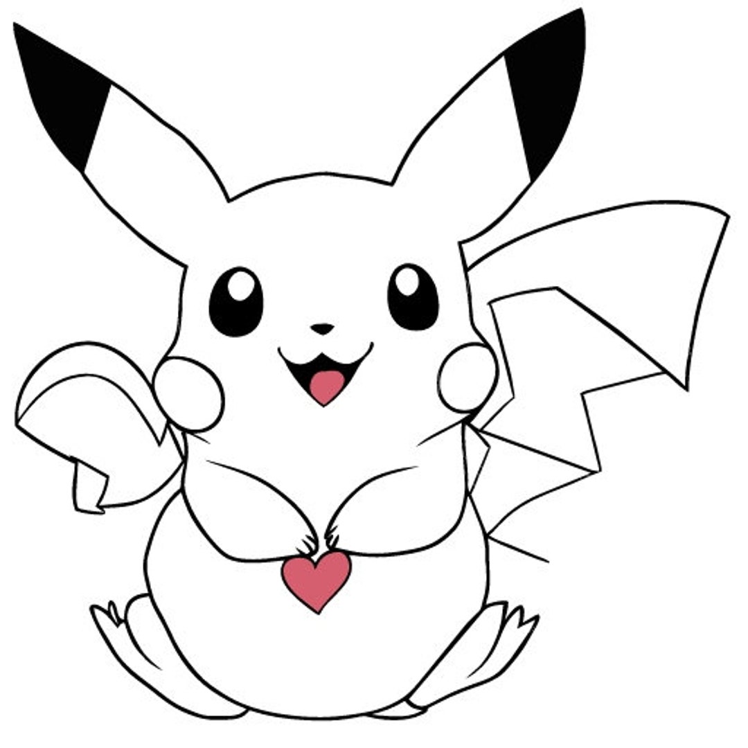 Pikachu With Heart Outline SVG PNG Black& White Pikachu Etsy
