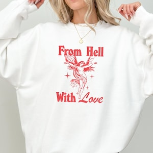 Felpa alla moda Y2K estetica &quot;From Hell with Love&quot; degli anni 2000, felpe meme divertenti, felpa divertente, felpe carine