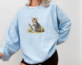 Vintage 1900s Kitten with Watering Tin Portrait Aesthetic Trendy Sweatshirt, Cottage Core Kitten Sweater, Coquette Cats, Easter sweater