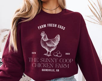 Personalized Chicken Farm Sweatshirt, Custom Homesteader Gift, Rustic Farmhouse, Poultry Lover, Barn Owner Crewneck, Animal Lover Pullover