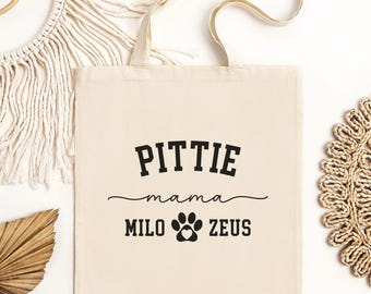 Personalized Pittie Dog Tote Bag, Doggie Bag, Dog Name Bag, New Pitbull Mama Gift, Puppy Toy Tote, Dog Park, Pet Gift, Pet Name Gift