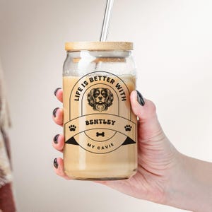 Personalized King Cavalier Tumbler, Custom Glass Can, Dog Name Tumbler, Dog Mama Gift, King Charles Dog Owner, Dog Dad Cup, Custom Dog Face