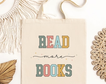 Read More Books Tote, Bookworm Gift, Custom Book Lover Tote Bag, Librarian Gift, Aesthetic Book Gift, Bookish Tote Bag, Retro Reading Bag