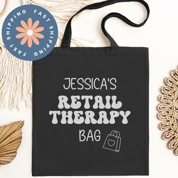 Personalized Retail Therapy Bag, Shopping Tote Bag, Custom Reusable Grocery Bag, Bargain Lover, Gift For Friend, Resale Shopper, Canvas Tote