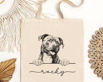 Personalized Pitbull Tote Bag, Doggie Bag, Dog Name Bag, New Pittie Mama Gift, Puppy Toy Tote, Dog Park Bag, Pet Gift, Custom Dog Face