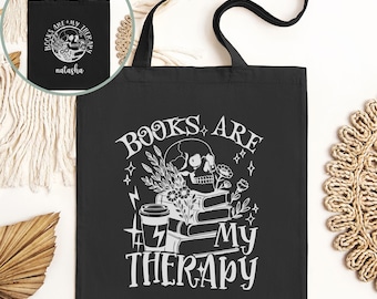 Books Are My Therapy Bag, Book Club Bag, Bookish Merch, Bookworm Tote, Reusable Reading Tote Bag, Library Tote, Book Lover Gift, Bibliophile