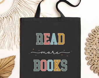 Read More Books Tote, Bookworm Gift, Custom Book Lover Tote Bag, Librarian Gift, Aesthetic Book Gift, Bookish Tote Bag, Retro Reading Bag