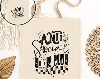 Antisocial Book Club Bag, Book Club Bag, Bookish Merch, Bookworm Tote, Reusable Reading Tote Bag, Library Tote, Book Lover Gift, Bibliophile