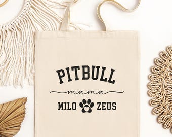 Personalized Pittie Dog Tote Bag, Doggie Bag, Dog Name Bag, New Pitbull Mama Gift, Puppy Toy Tote, Dog Park, Pet Gift, Pet Name Gift