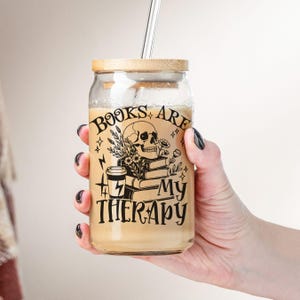 Books Are My Therapy Tumbler, Book Club Glass Can, Bookish Merch, Bookworm Glass Tumbler, Reading Sipper Glass, Book Lover Gift, Bibliophile