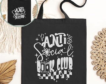 Antisocial Book Club Bag, Book Club Bag, Bookish Merch, Bookworm Tote, Reusable Reading Tote Bag, Library Tote, Book Lover Gift, Bibliophile