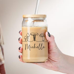 Personalized Foraging Glass Tumbler, Custom Forager Gift, Morel Mushroom Lover Glass Can, Mushroom Hunter Cup, Fungi Enthusiast Mycology Mug