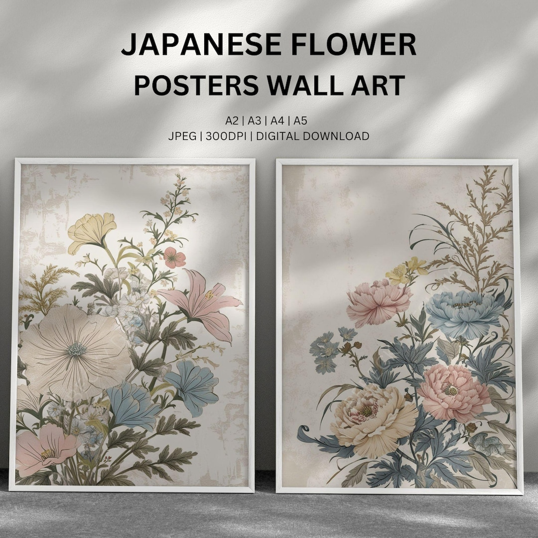 日本の花のウォールアート、ボタニカルアート、フラワープリント