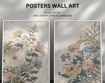 日本の花のウォールアート、ボタニカルアート、フラワープリント