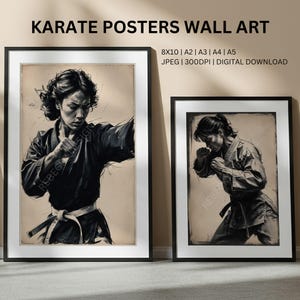 Karate Poster, Set Of 2 Prints, Karate Women, Martial Arts, Sports Gym Poster, Karate Wall Art, Martial Art Gift, Vintage Inspired Prints