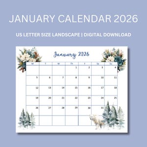 January Calendar, Printable Calendar, 2026 Calendar, 2026 Monthly Calendar, Monday Start Calendar, New Year Calendar, School Schedule