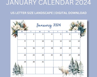 January Calendar, Printable Calendar, 2024 Calendar, 2024 Monthly Calendar, Monday Start Calendar, New Year Calendar, School Schedule