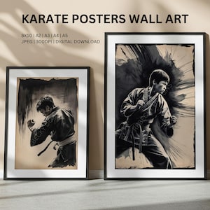 Karate Poster, Set Of 2 Prints, Martial Arts, Sports Gym Poster, Karate Wall Art, Martial Art Gift, Boys Karate Print, Vintage Prints