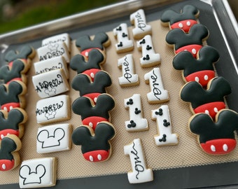30 mini Mickey inspired sugar cookies / Mickey themed birthday/ mousse custom cookies /