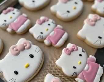 1 dozen of birthday kitty sugar cookies / kitty cat custom cookies s personalized cookies / cat with bow cookies