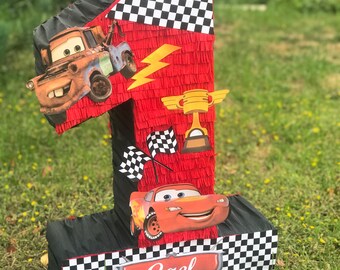 Lightning mc queen inspired piñata / cars piñata / two fast piñata racing cars piñata / one two and go piñata / red car piñata