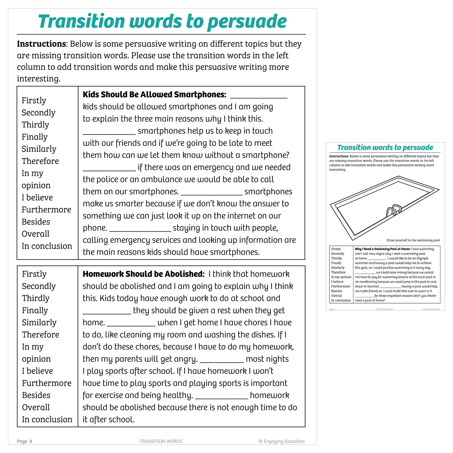 Transition Words Writing Pack - Etsy