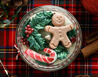 Set regalo di candele natalizie al pan di zenzero – Candela di soia profumata al biscotto al pan di zenzero – Bastoncino di zucchero e pan di zenzero – Regalo perfetto per le feste